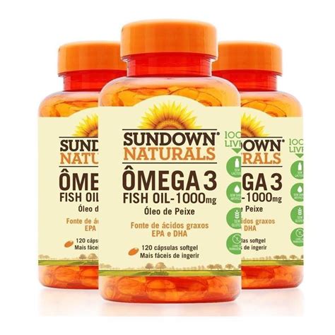 Kit Fish Oil Óleo de Peixe 1000mg Sundown 120 Cápsulas 3 Unidades