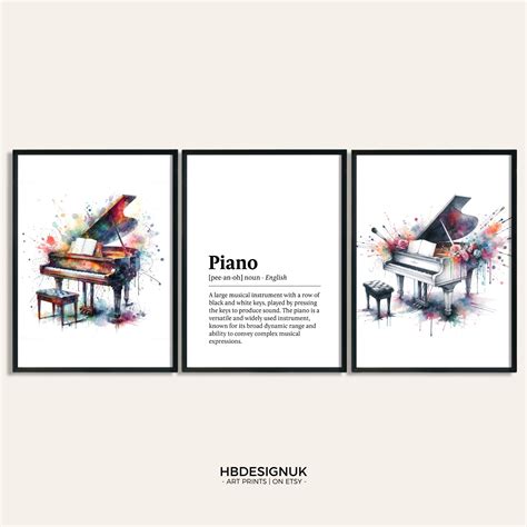 Piano Watercolour Art Print Set Of 3 Music Artwork Watercolor Piano