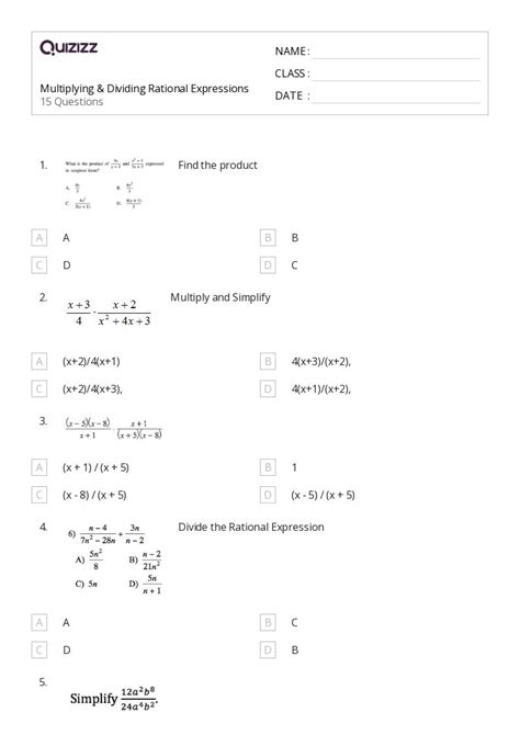 50 Rational Expressions Worksheets For 9th Year On Quizizz Free