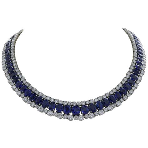 Platinum Diamond And Sapphire Necklace For Sale At 1stdibs