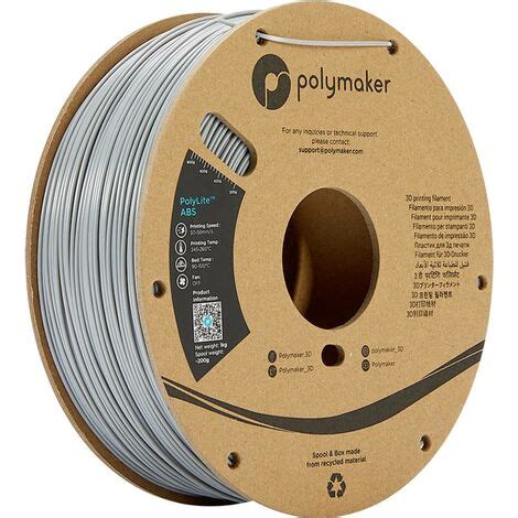 Polymaker PE01003 PolyLite Filament ABS Inodore 1 75 Mm 1000 G Gris 1 Pc S