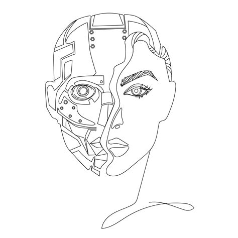 Artificial Intelligence Concept Head Of Robot With Half Of Female Face