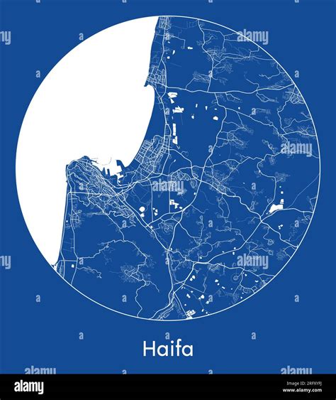 City Map Haifa Israel Asia Blue Print Round Circle Vector Illustration