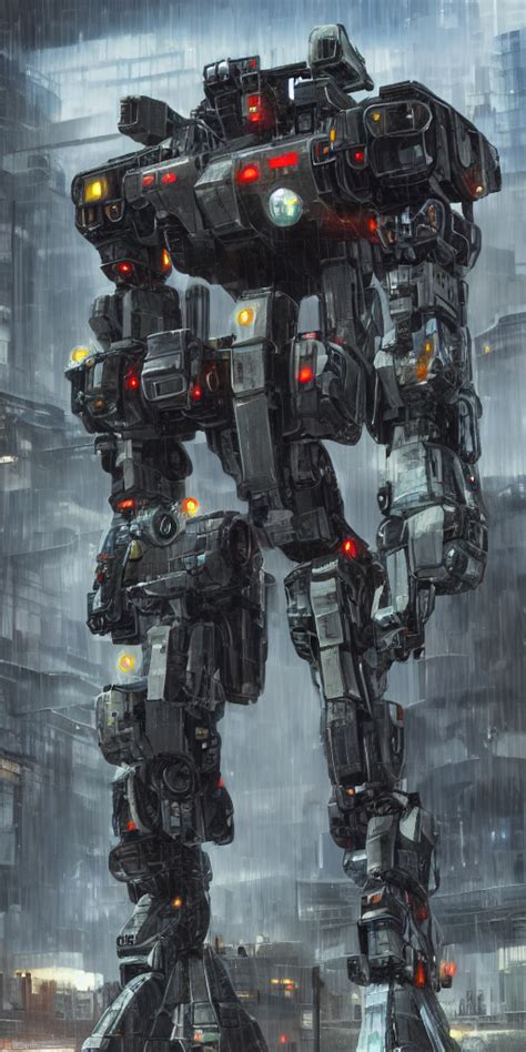 KREA AI Battletech Mech In A City Futuristic Rain Indus