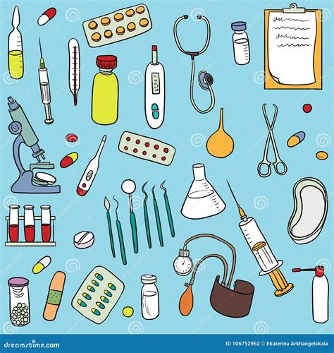 Doodle Set Of Medical Equipment Stock Vector Illustration Of Medicine