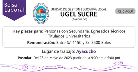 Convocatoria Ugel De Sucre [cas] 9 Plazas Administración Computación E Informática