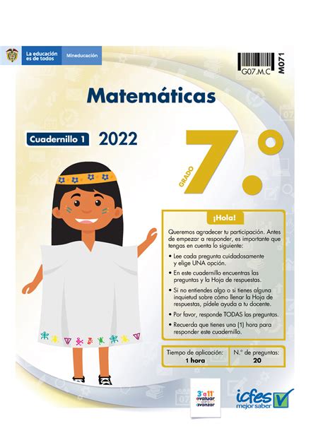 Actividad 1 Cuadernillo evaluar para avanzar M071 G07 M Matemáticas