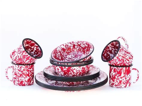 Vintage Enamel Graniteware Red Splatterware Marbleized Etsy