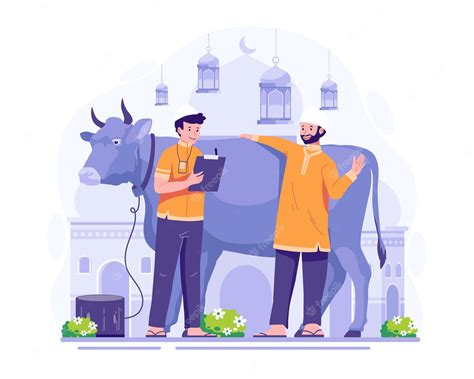 Premium Vector Muslim People Are Preparing A Cow To Be Sacrificed For