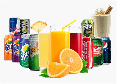 An Assortment Of Sodas Orange Juice And Other Beverages Are Arranged