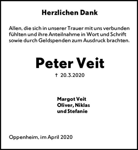 Traueranzeigen Von Peter Veit Vrm Trauer De