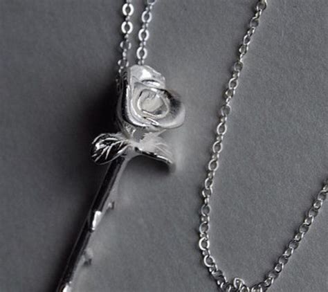 Long Stem Rose Necklace Silver Rose Pendant Sterling Rose Etsy