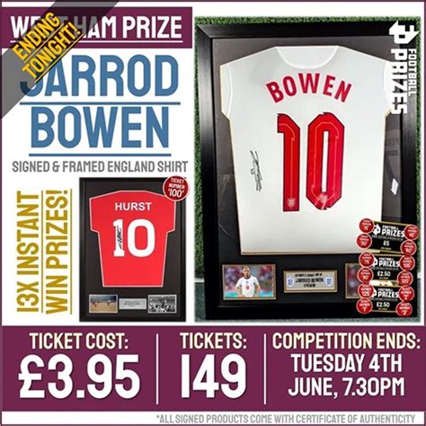 West Ham Competition Jarrod Bowen Signed Framed England Shirt Plus