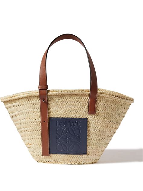 LOEWE Paula S Ibiza Leather Trimmed Woven Raffia Tote Bag Loewe