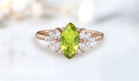 Marquise Cut Peridot Engagement Ring For Women Sterling Silver Etsy