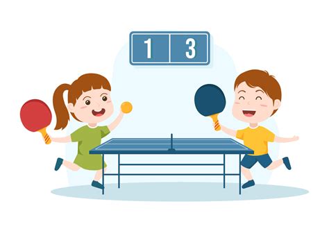 Cute Kids Playing Table Tennis Sports with Racket and Ball of Ping Pong ...