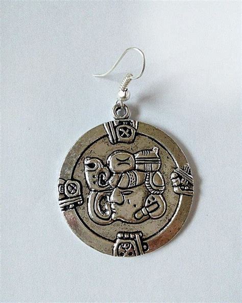 Mayan Big Silver Earrings Aztec Mexican Round Exotic Etsy