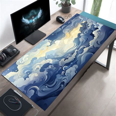 Pastel Blue Kawaii Sky Desk Mat Cute Desk Decor Pastel Mousepad Blue