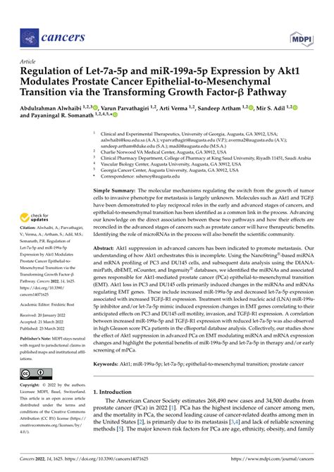 Pdf Regulation Of Let 7a 5p And Mir 199a 5p Expression By Akt1