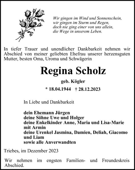 Traueranzeigen Von Regina Scholz Trauer In Thueringen De