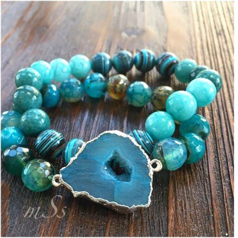 Druzy Gemstone Bracelets Stretch Blue And Browns Jade Etsy Gemstone Bracelets Gemstone