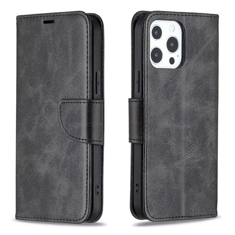 iPhone 13 Pro Max Leather Flip Wallet Case with Wrist Strap Black