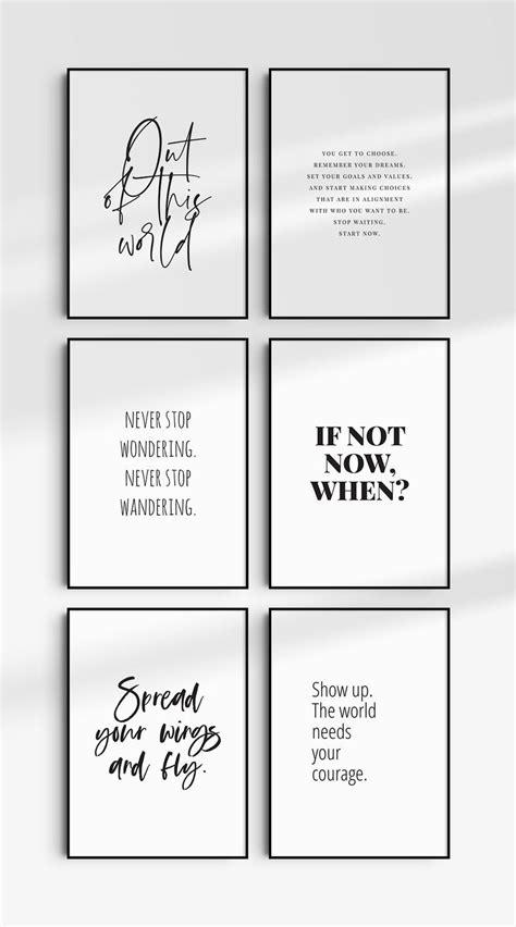 Printable Wall Art Quotes Set Of 6 Inspirational Motivational