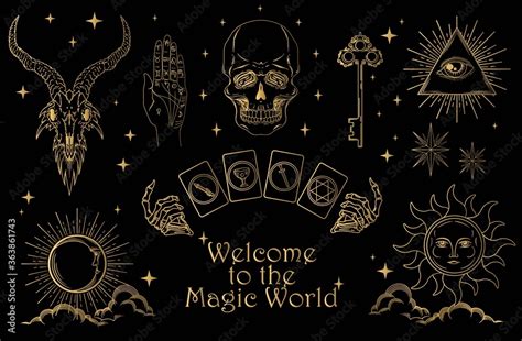 Set of magic symbols and esoteric signs included skull, occult ...