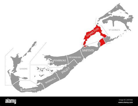 Hamilton red highlighted in map of Bermuda Stock Photo - Alamy