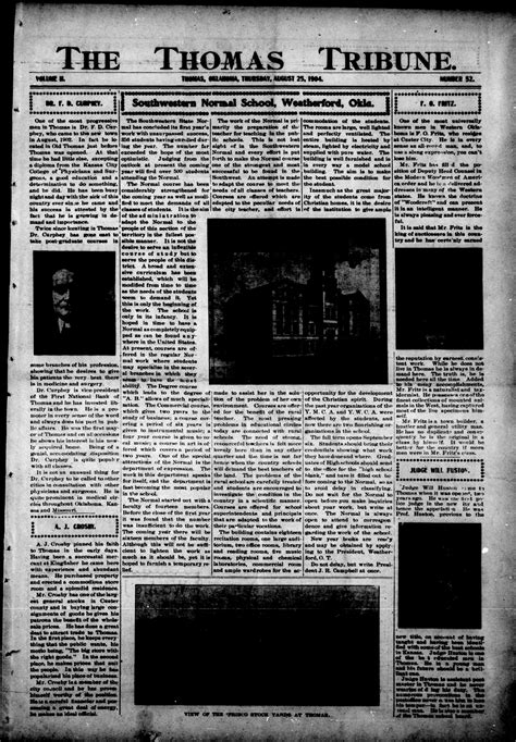 The Thomas Tribune Thomas Okla Vol No Ed Thursday