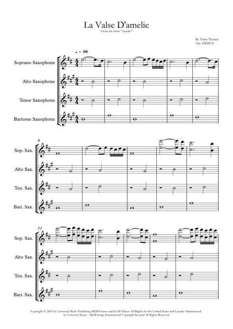 La Valse D Amelie Arr SMMUS Sheet Music Yann Tiersen Woodwind