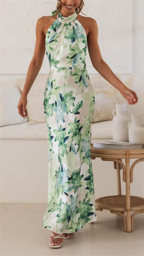 Toperth Floral Halter Open Back Maxi Dress Toperth