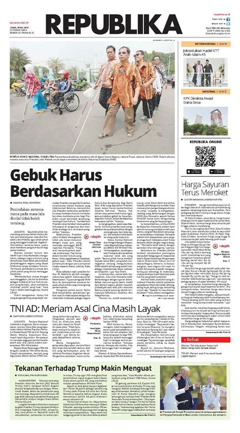 Koran Republika Newspaper 19 May 2017 Gramedia Digital