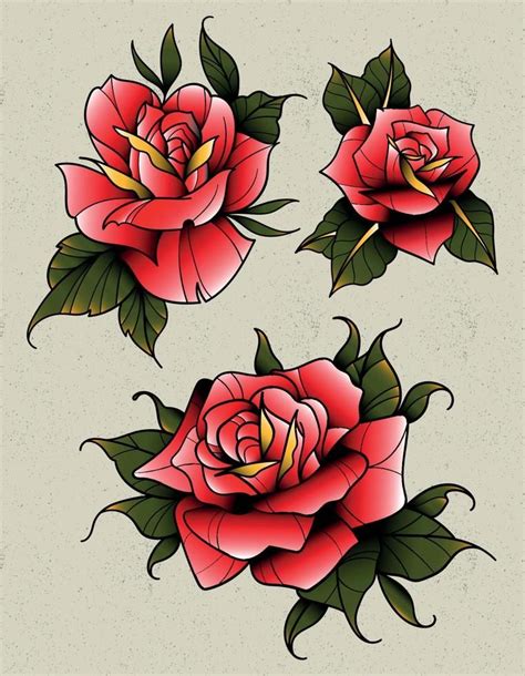 Pack Of Old School Roses For Traditional Tattoo Art