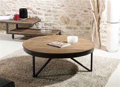 Table Basse Ronde Bois De Teck Recycl M Tal Noir Grand Mod Le Swing