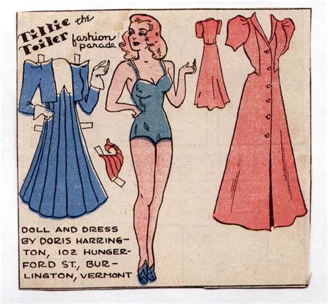 Vintage Tillie The Toiler Paper Dolls 1940s Pleated Blue Dress