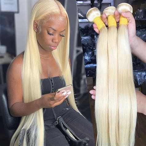 613 Blonde Bone Straight Human Hair Bundles 30 32 Inch Remy Brazilian