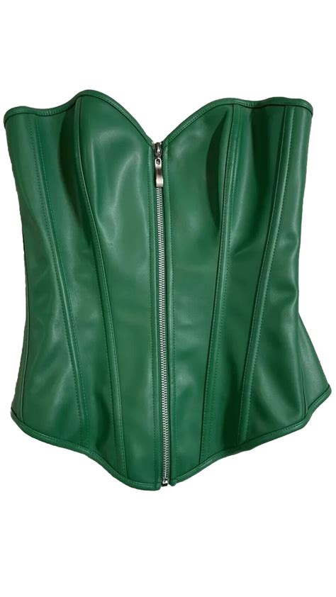 New BS Lingerie Green Wet Look Zip Up Faux Leather Bustier Corset Top Small EBay