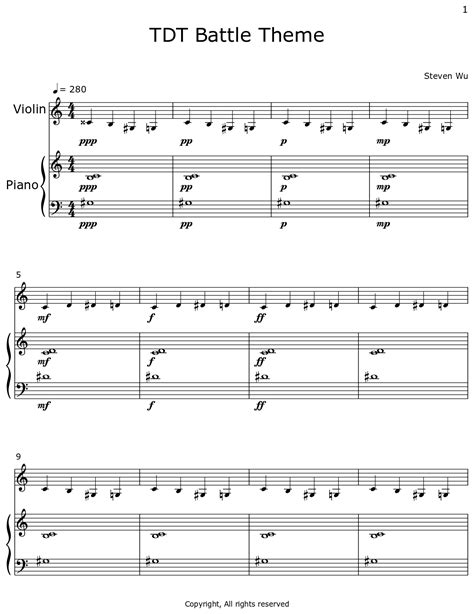 Tdt Battle Theme Sheet Music For Violin Piano