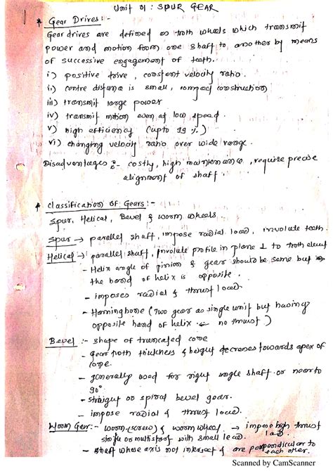 UNIT 1 SPUR GEAR Handwritten Note Btech In Electrical Engineering