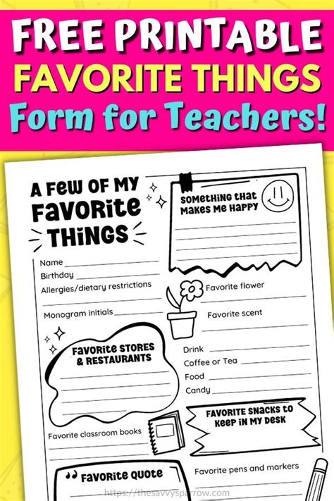 Free Printable Teacher Favorites Form So You Can Give The Best Ts