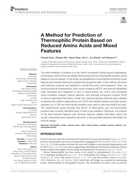 Pdf A Method For Prediction Of Thermophilic Protein Based On Reduced