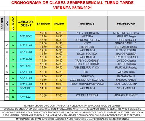 CRONOGRAMA ACTUALIZADO DE CLASES SEMIPRESENCIAL TURNO TARDE Viernes