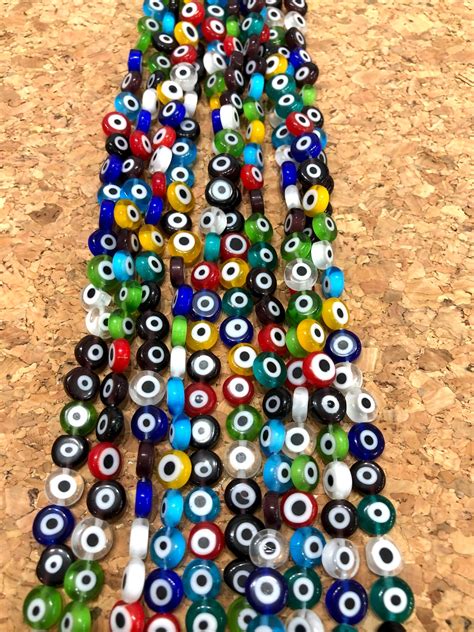 Evil Eye Beads Strand Of Flat Round Mm Glass Beads Etsy Uk