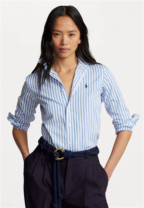 Polo Ralph Lauren Long Sleeve Shirt Button Down Blouse Light Bluewhite Stripeblue