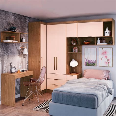 Quarto Completo Solteiro Modulado Infinity Macadâmia Blush Line