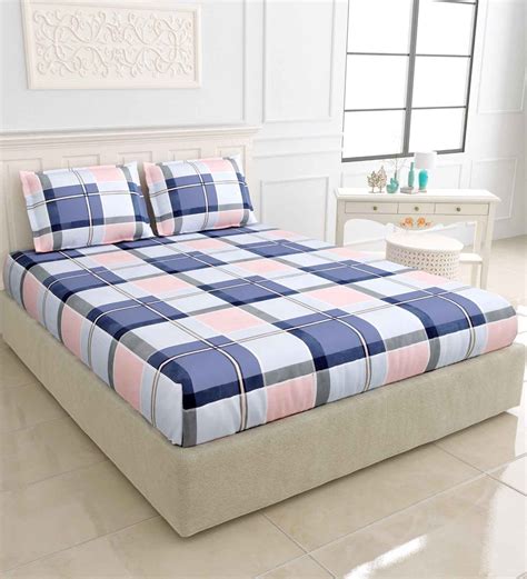 Buy Multicolor Checkered Tc Cotton Double Bedsheet With Pillow