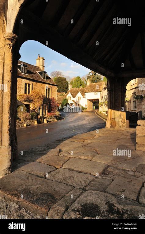 Autumn Sunshine On Houses In The Centre Of Castle Combe Wiltshire