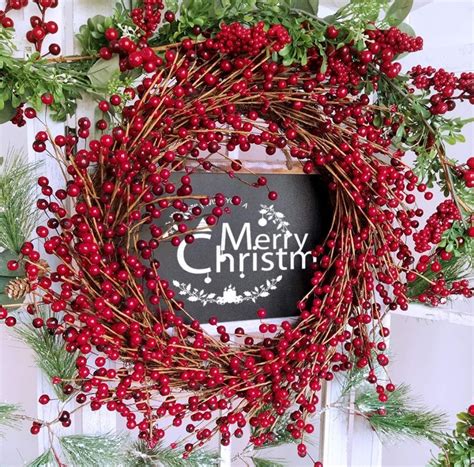 Rustic Artificial Red Berry Wreath Front Door Grapevine Twig Wreath | Christmas