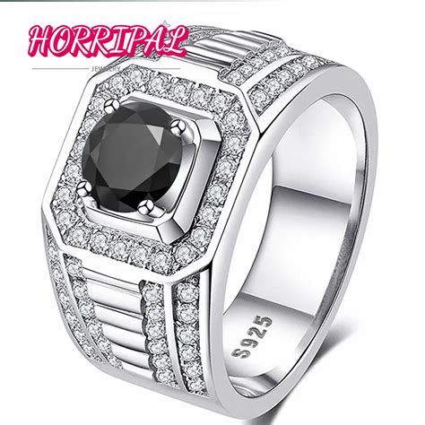 HORRIAPL Bague Ronde En Argent S925 Plaqu Or Blanc 18 Carats Pour Homme